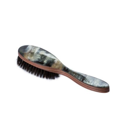 Mariella Martinato Large oval horn hair brush with natural dark bristles