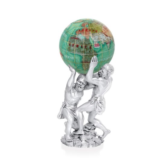 Linea Argenti Double Atlas Statue in Silver Resin Green Globe