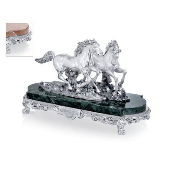 Linea Argenti Silver-coated Pair of Horses on a Marble Base