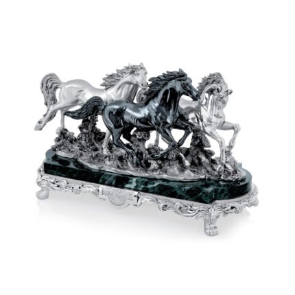 Linea Argenti Silver-coated 3 Running Horses on a Marble Base