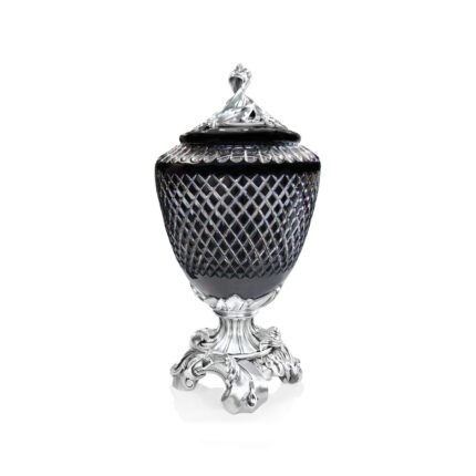 Linea Argenti Silver-coated Resin Black Colored Crystal Pot Baroque Style
