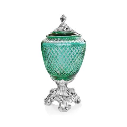 Linea Argenti Silver-coated Resin Green Colored Crystal Pot Baroque Style