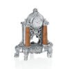 Linea Argenti Silver-coated Desk Clock with Red Marble Pillars
