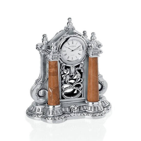 Linea Argenti Silver-coated Small Desk Clock with Red Marble