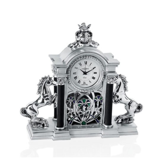 Linea Argenti Silver-coated Desk Clock with Horses