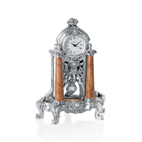 Linea Argenti Silver-coated Pendulum Clock with Red Marble Empire Style