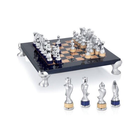 Linea Argenti Chessboard in Silver-resin and Polished Blue Wood