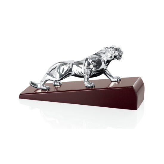 Linea Argenti Silver-coated Panther on a Mahogany Base