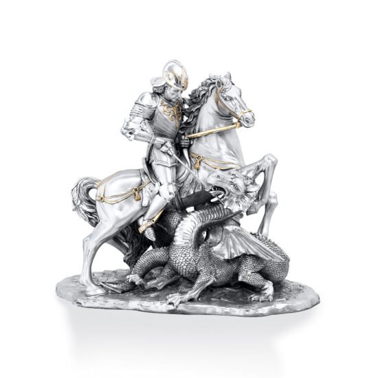 Linea Argenti Silver-resin St. George on Horse killing the Dragon